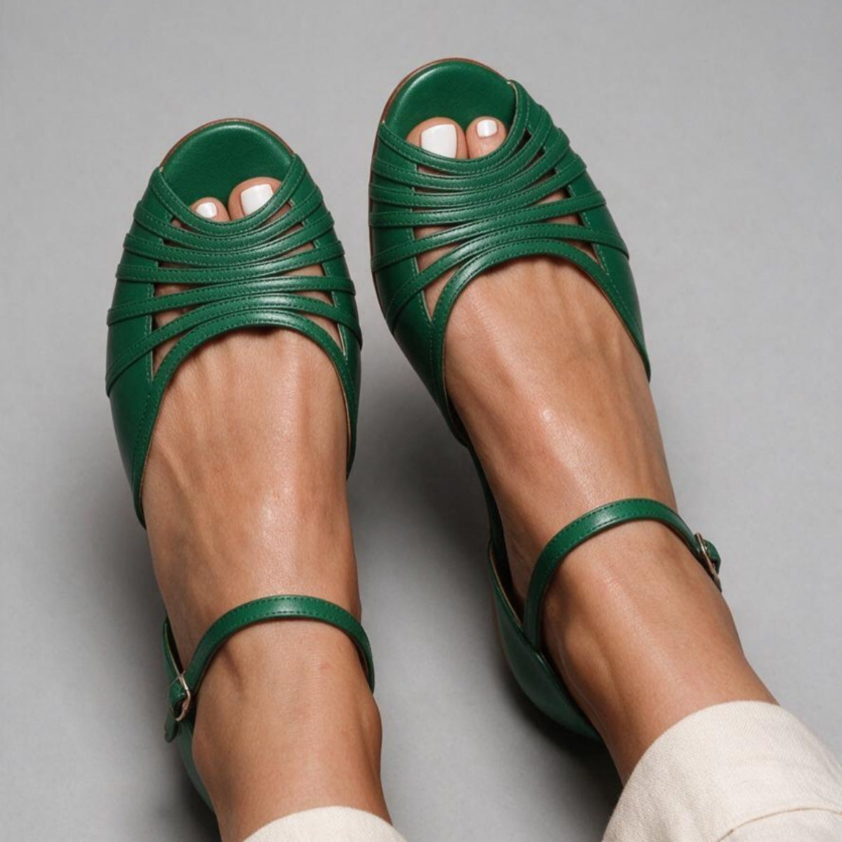 Casual Fishmouth Flat Heeled Ankle Strap Sandals for WomenAdjustable Buckle Design, Comfortable and Versatile Summer Footwear 