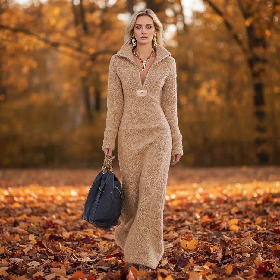 Stand up collar long sleeved dress for women 