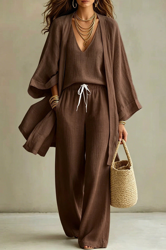 Loose cardigan sleeveless vest long pants three piece set for women