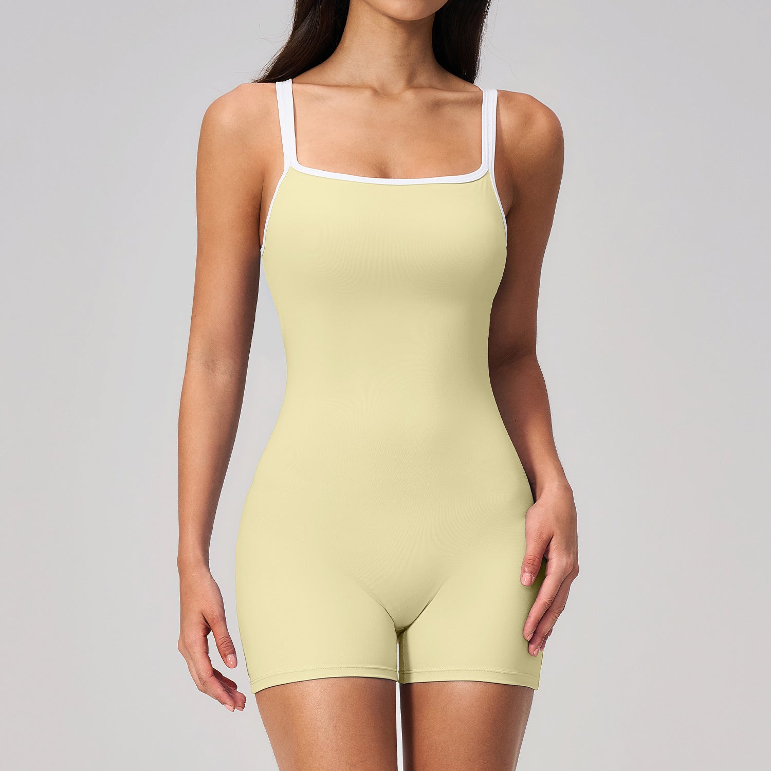Square collar backless shorts jumpsuit for women 
