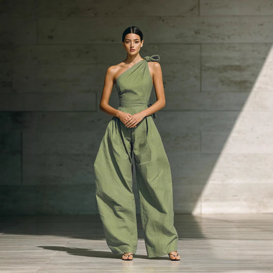 Sleeveless shoulder cinched jumpsuit 