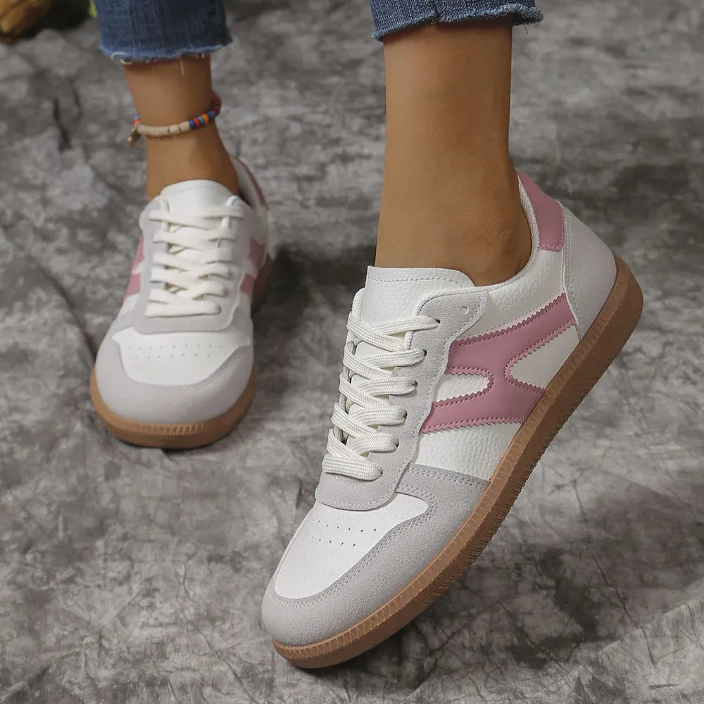 Contrast Lace Up Round Toe Flats Sneakers 