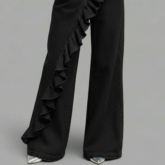 Vintage Irregular Mid-Waist Genuine Denim Pants for WomenSpring and Summer Fashion 
