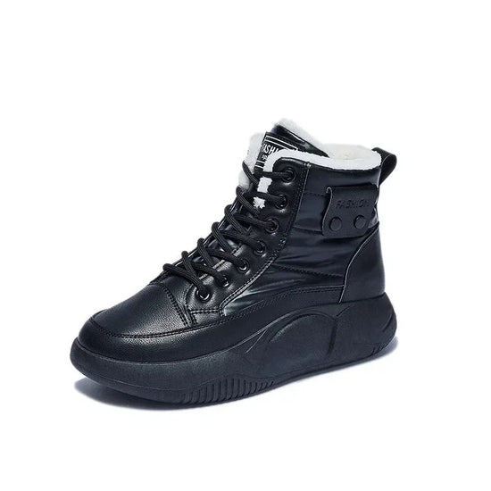Snow Boots Women Non-slip Sneakers Winter Warm Fashion Lace Up Round Toe Thick Sole Plush Sport Cotton Shoes Short Boots 