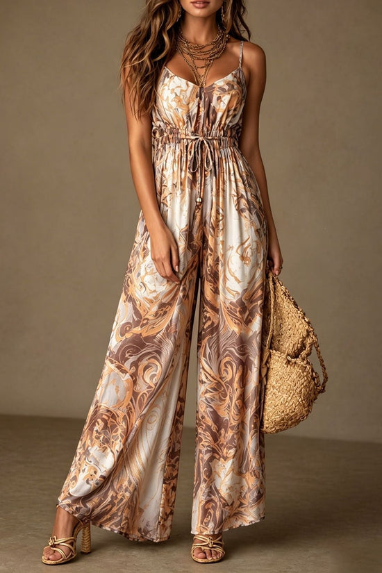 Printed camisole backless loose wide leg jumpsuit