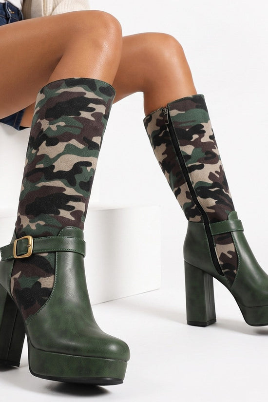 Fashion Punk Style Camouflage High-Cut Women's Boots with Thick Heel and Platform Made to order, ships in 7 days 