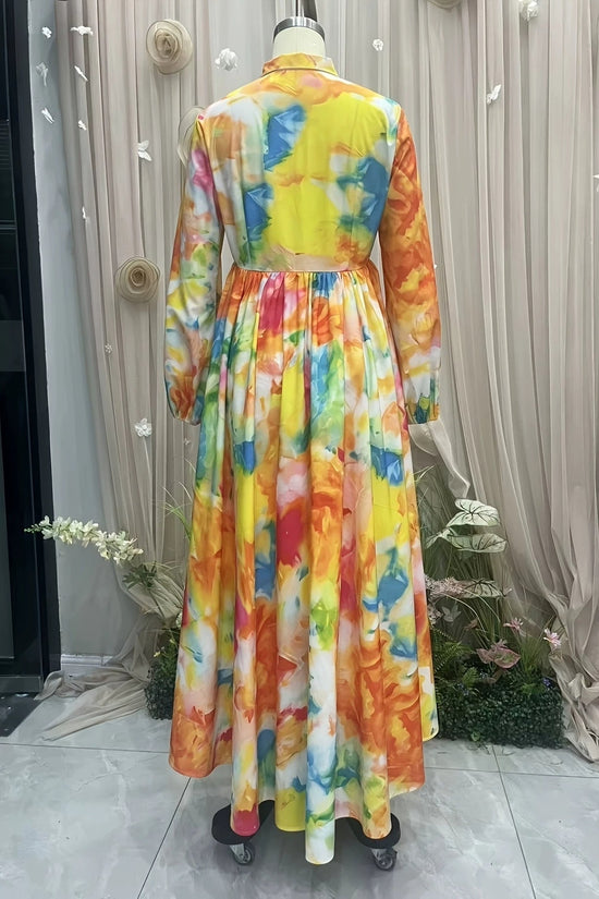 New Style Shirt Dress with  Floral Digital Printing Long Dress 
