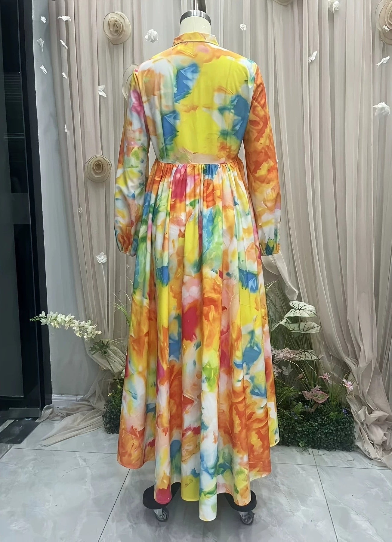 New Style Shirt Dress with  Floral Digital Printing Long Dress 