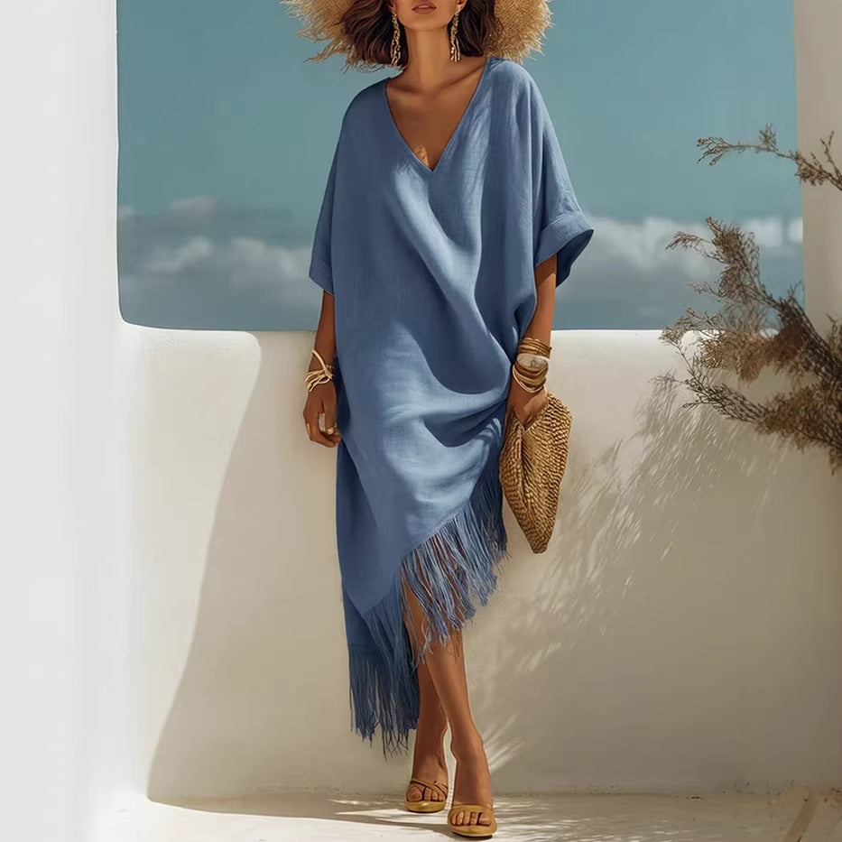 New Casual Beach Travel TK Comfortable Fringe V-neck Sexy Atmosphere Dress 