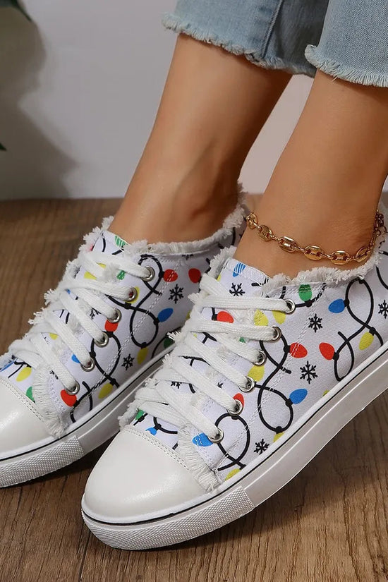 Raw Hem Printed Round Toe Sneakers 