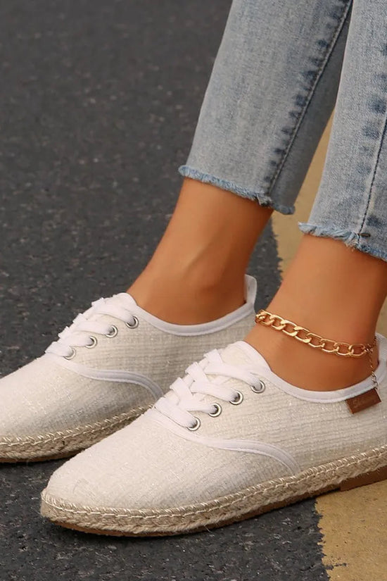 Lace Up Round Toe Flats Tweed Sneakers 