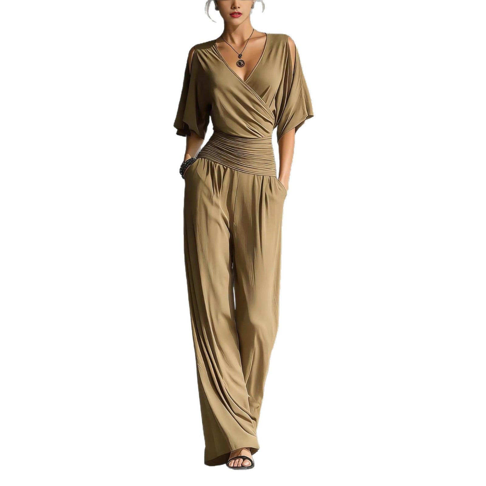 V-neck slim fit jumpsuit for women