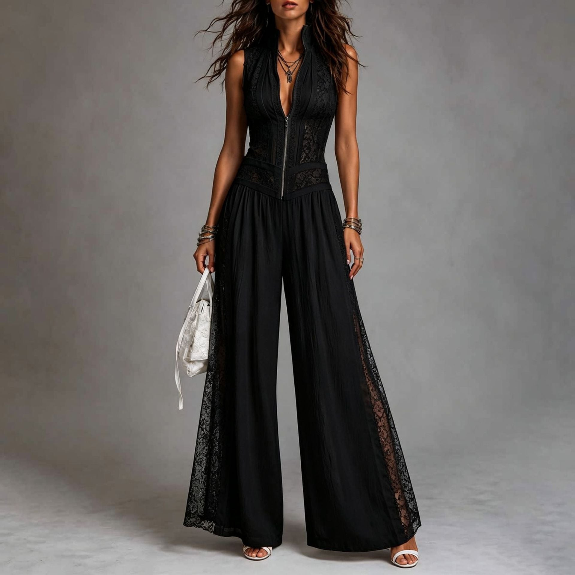 Sleeveless lace patchwork jumpsuit 