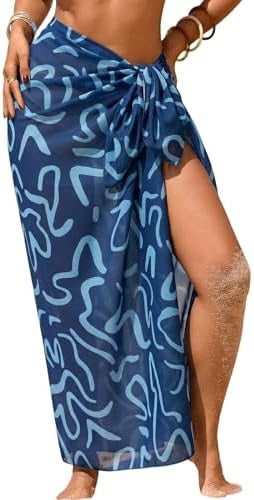 Women's Swimwear Transparent Sheer Cover-Up High-Slit One-Size Swim Dress Summer Floral Print Chiffon 