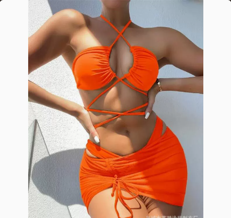 New  Multi-color Women's Separated Swimsuit Solid Color Three-piece Bikini Women's Swimwear 