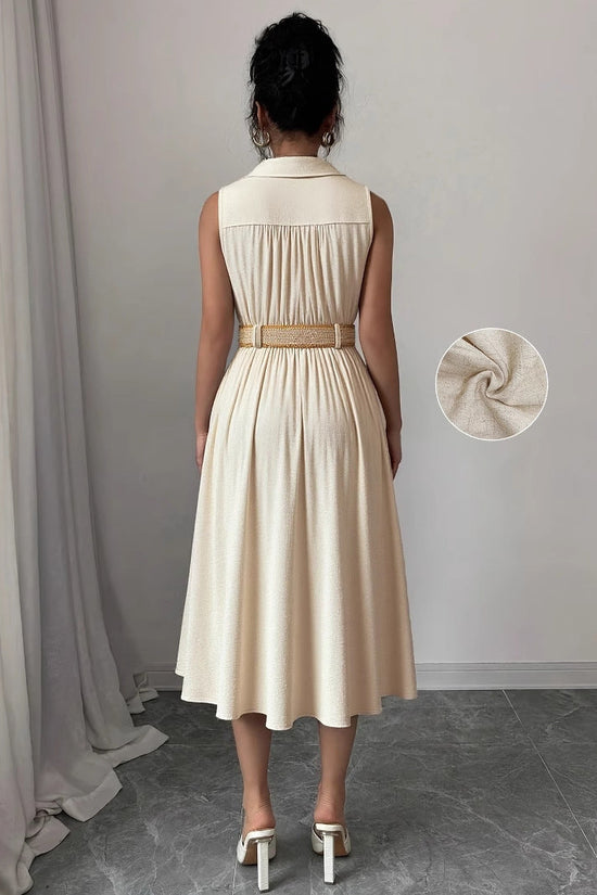 V-neck sleeveless breasted waistband A hem shirt dress for women 