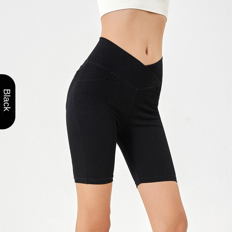 High-Waisted Denim Shorts for Women, Stretchy and Slimming, Casual Wear with Pockets, Fitness 5-Panel Cycling Pants 