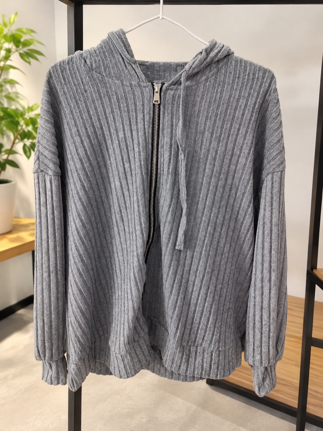 Women's Textured Zip-Front Drawstring Hoodie 