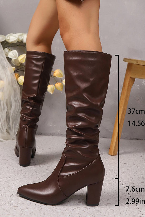 Pointed Pleated Sleeve High Heel Fashion Boots CJ