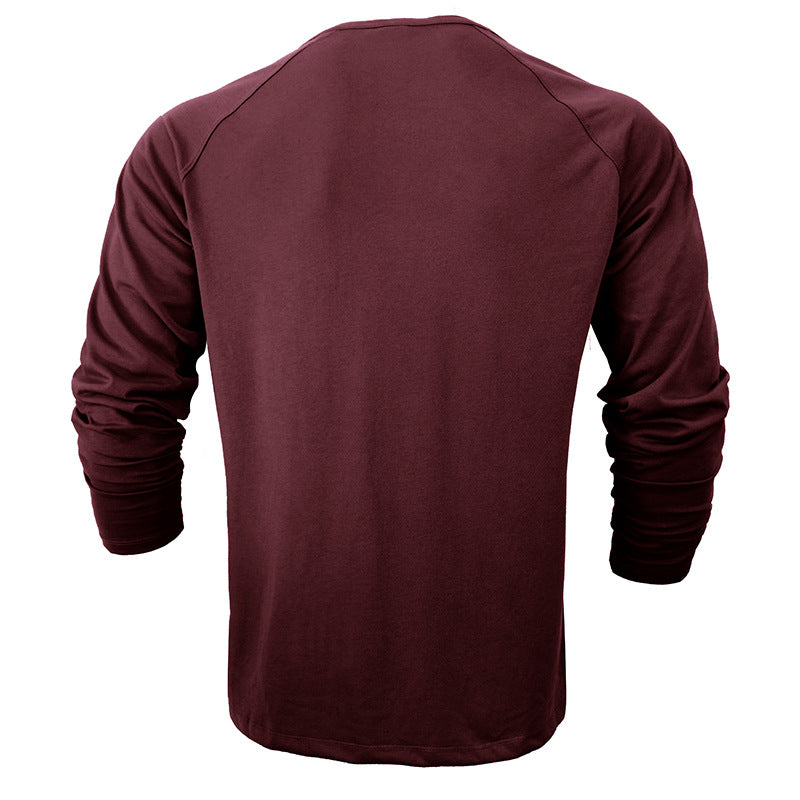 Mens Round Neck Henry Solid Color Long Sleeve T shirt