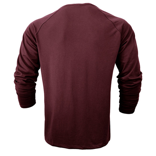 Mens Round Neck Henry Solid Color Long Sleeve T shirt