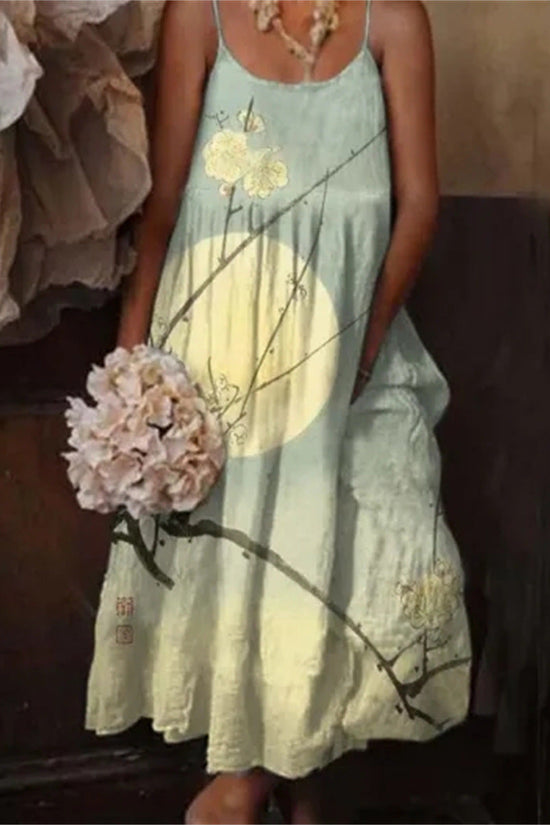 🌺 European & American Style Floral Art Print Sling Holiday Dress FitiqueFit