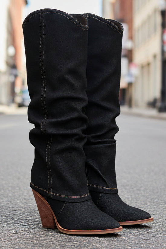 Chunky Heel High Heel Vintage Pointed Toe High Tube Pants Boots CJ