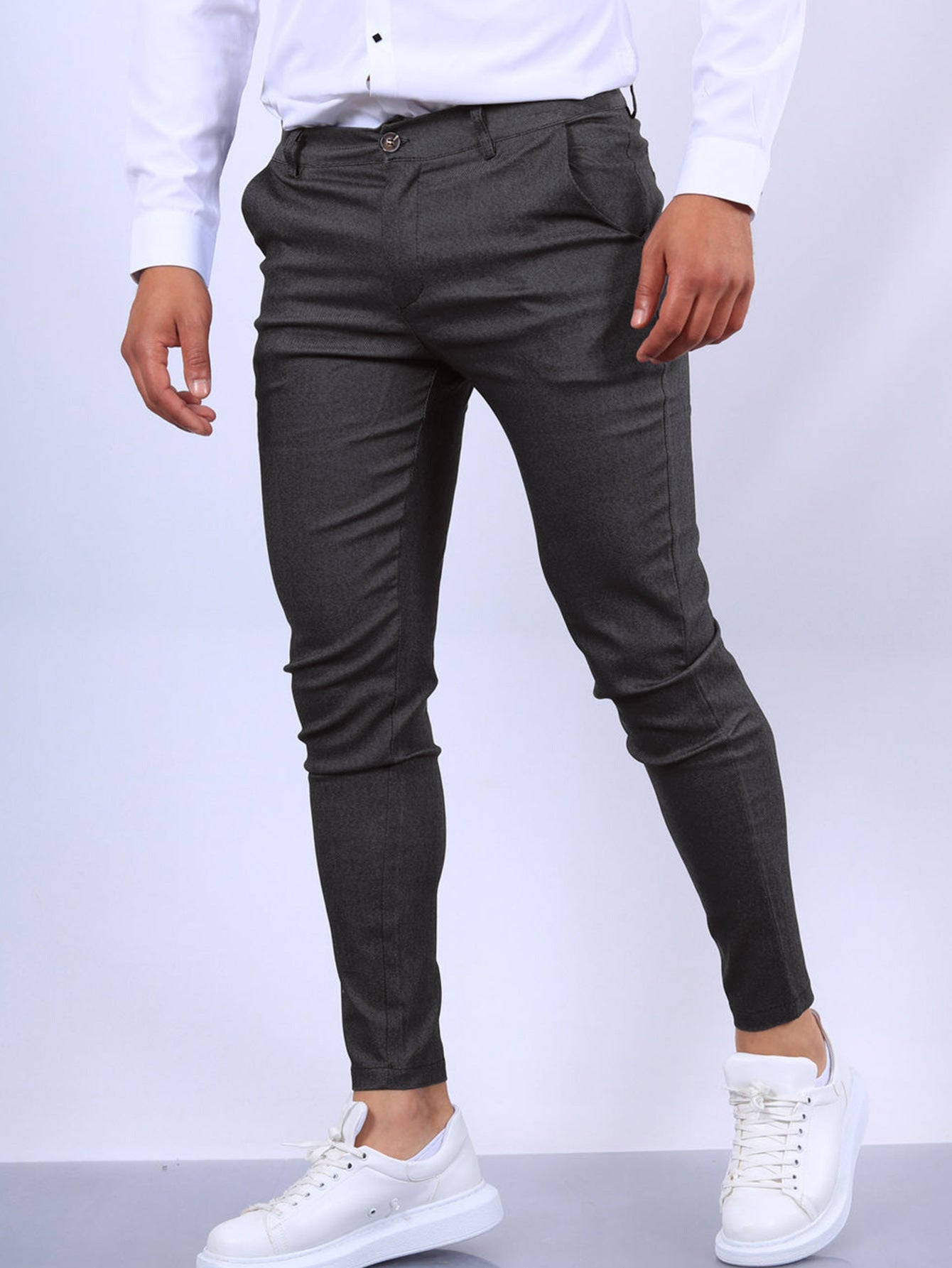 Men's Slim Button Trousers Fashion Solid Office Versatile Long Pencil Pants FitiqueFit
