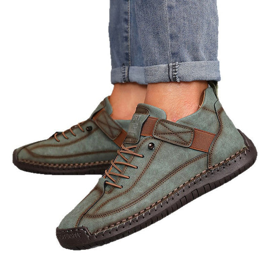 Women’s Color Matching Leather Boots – Outdoor Casual Fashion Footwear CJ