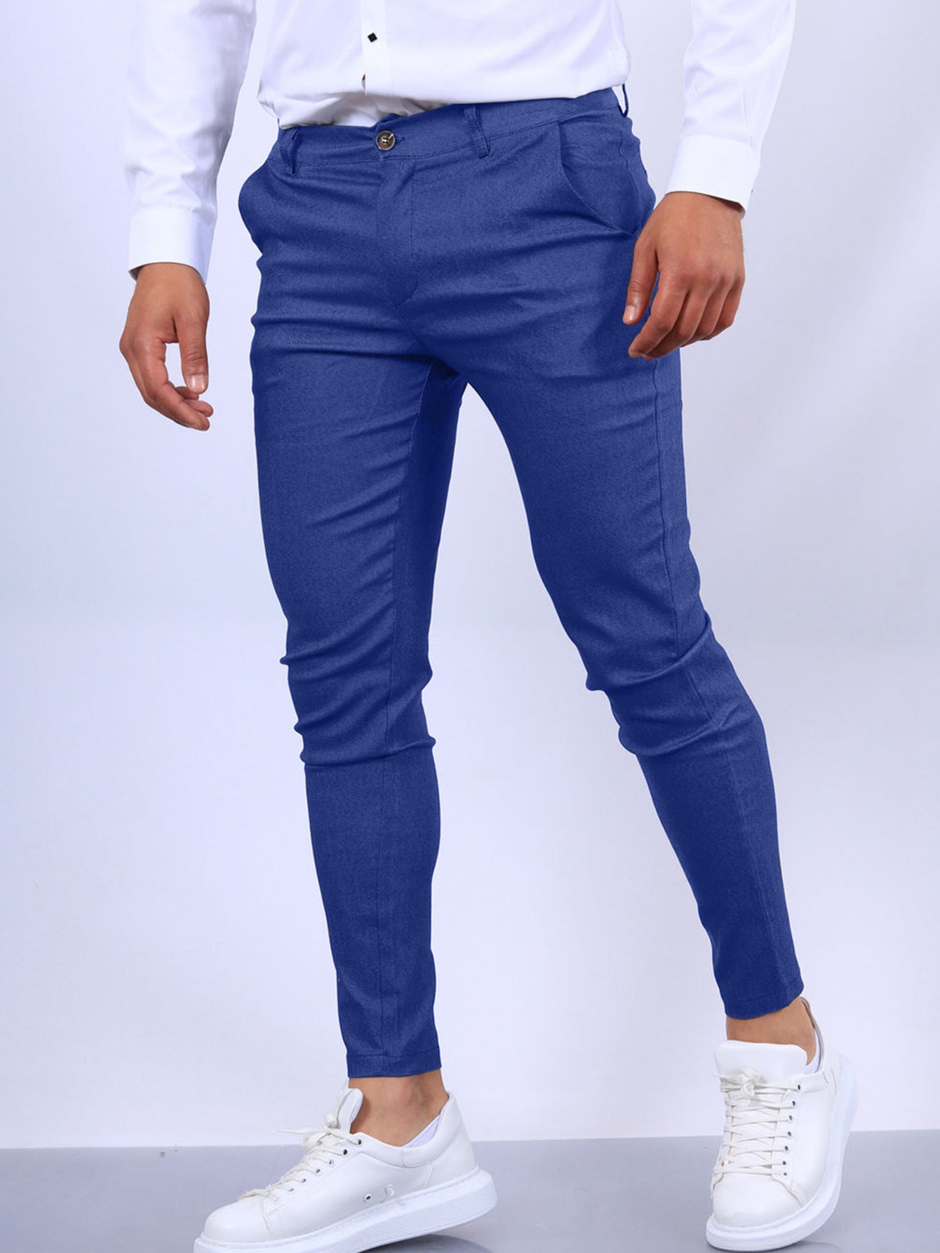 Men's Slim Button Trousers Fashion Solid Office Versatile Long Pencil Pants FitiqueFit