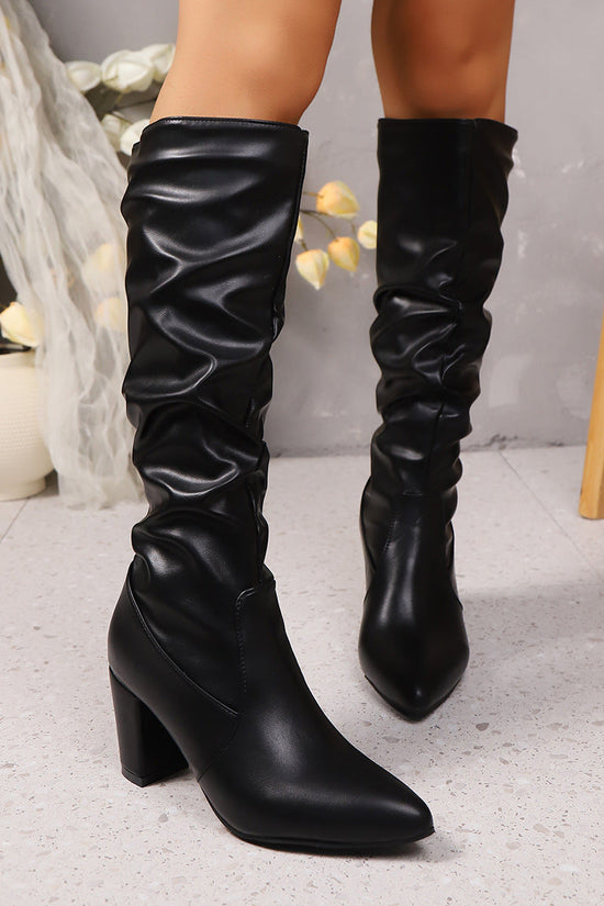 Pointed Pleated Sleeve High Heel Fashion Boots CJ