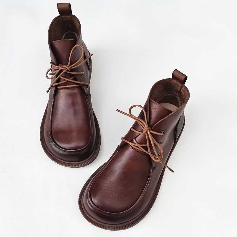 Women’s Pure Leather Chunky Big-Toe Ankle Boots CJ