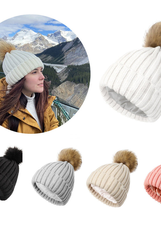 Soft Beanie Fluffy Ball Cap Warm Knitted Hat CJ