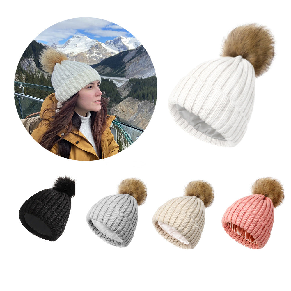 Soft Beanie Fluffy Ball Cap Warm Knitted Hat CJ