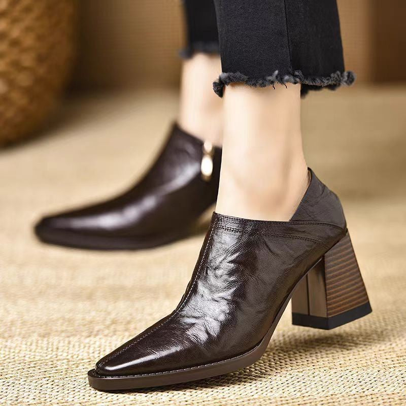 Women’s Chunky-Heel High Heels with Side Zipper – Stylish & Easy-Wear CJ