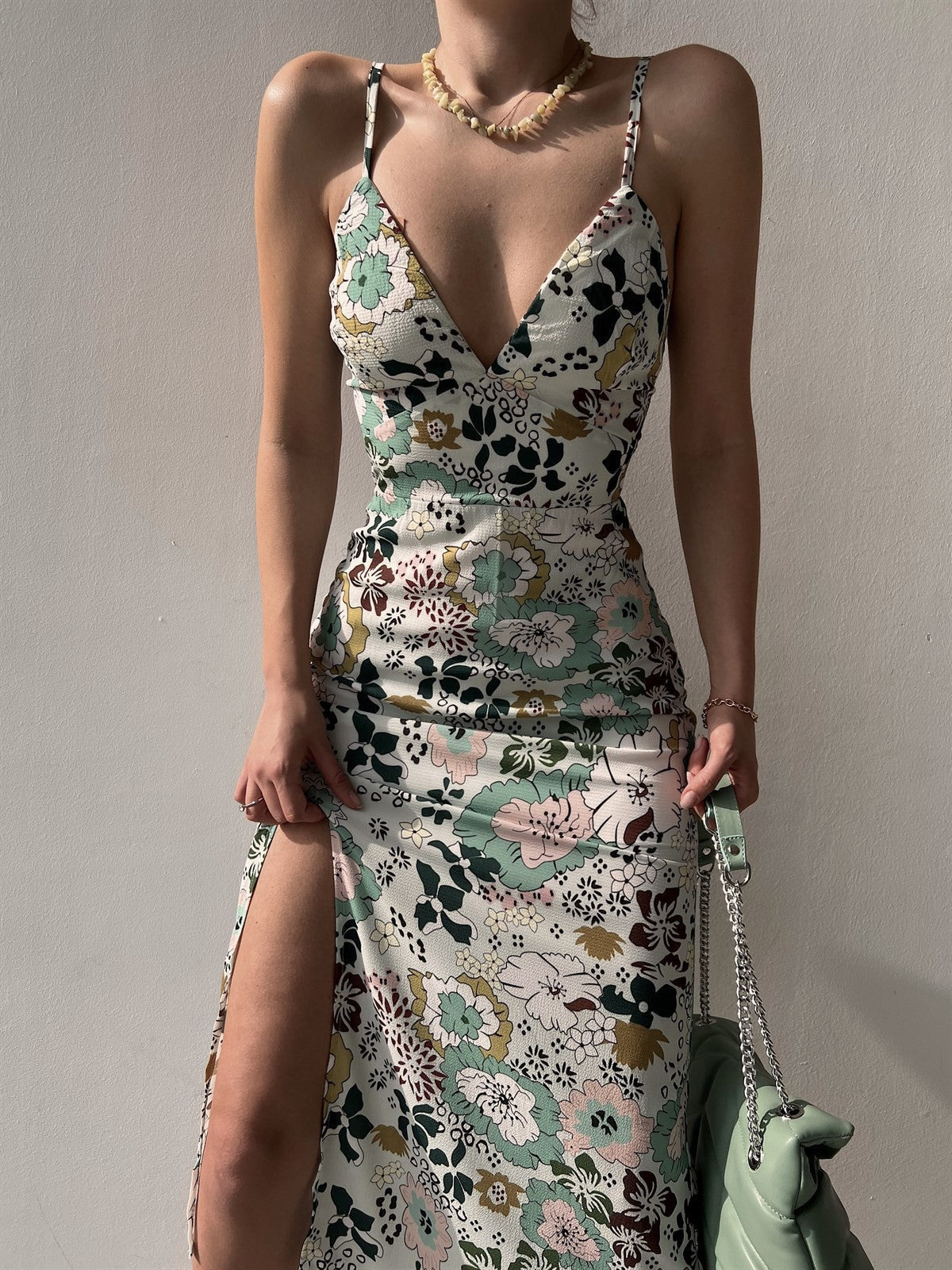 Women's Printed Backless Slit Sling Dress CJ