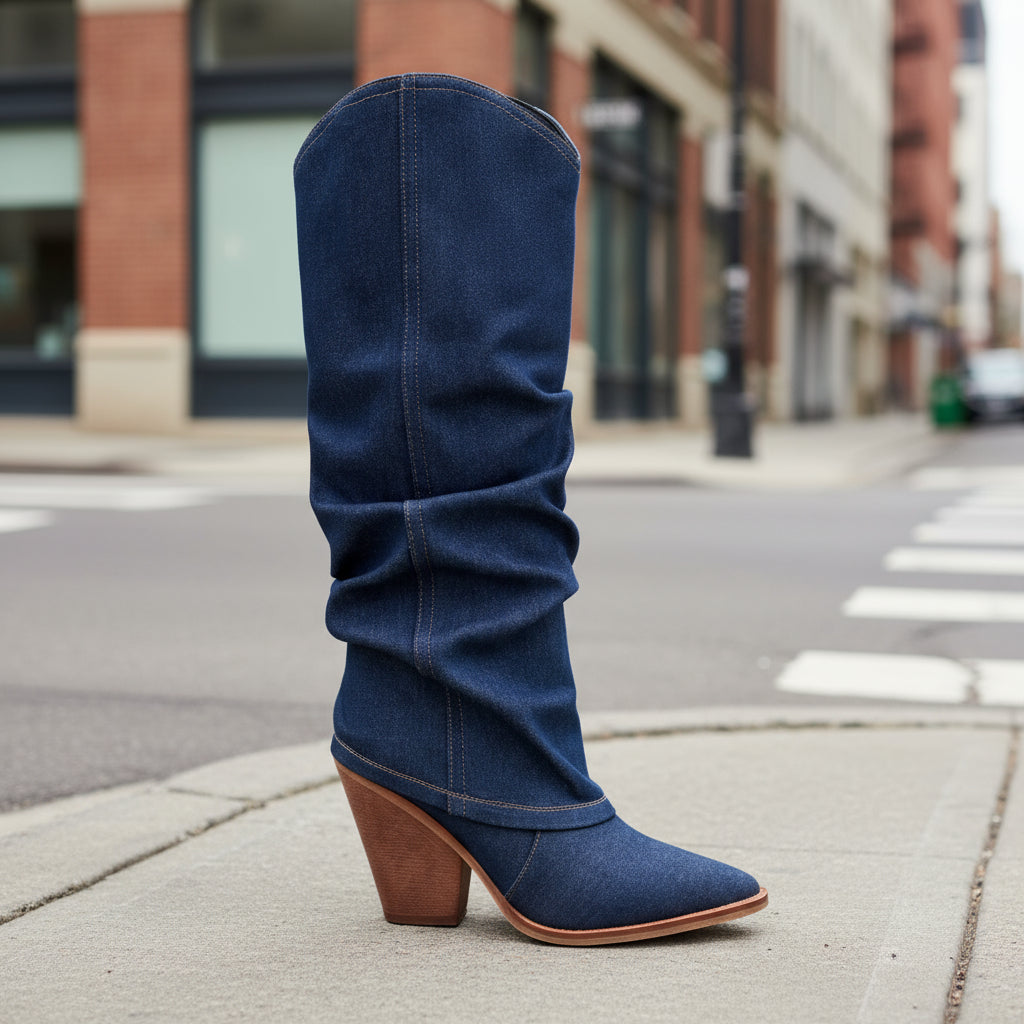 Chunky Heel High Heel Vintage Pointed Toe High Tube Pants Boots CJ