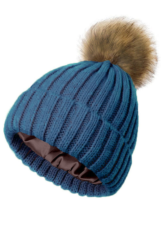 Soft Beanie Fluffy Ball Cap Warm Knitted Hat CJ