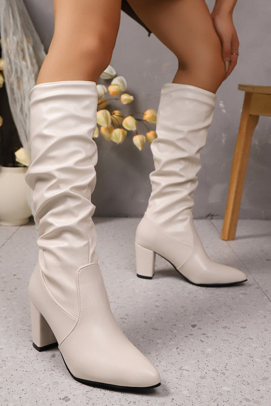Pointed Pleated Sleeve High Heel Fashion Boots CJ