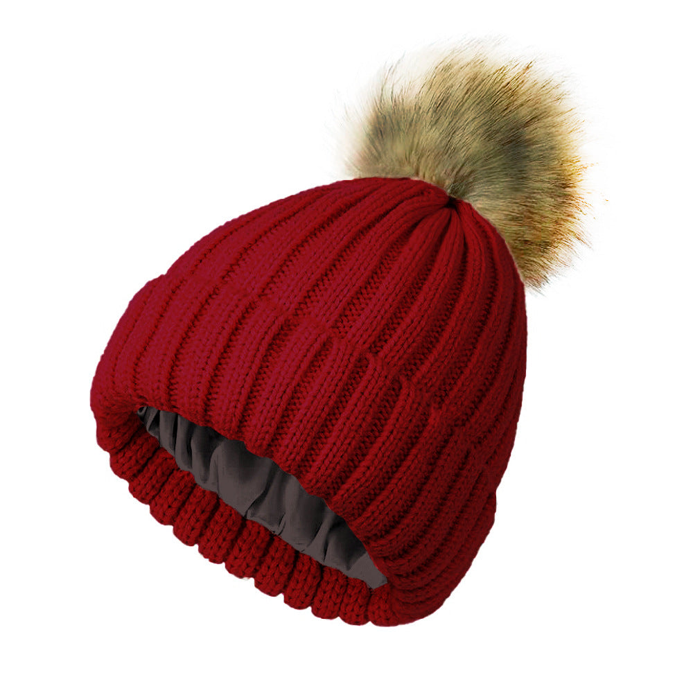 Soft Beanie Fluffy Ball Cap Warm Knitted Hat CJ