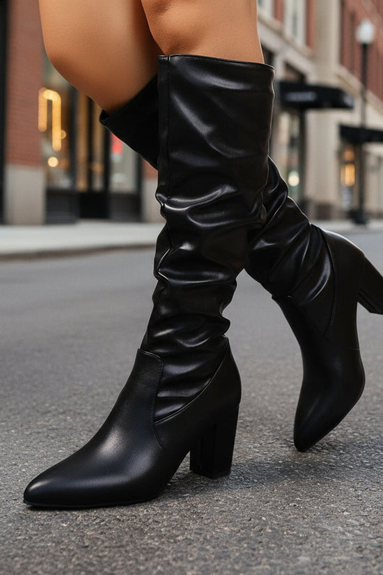 Pointed Pleated Sleeve High Heel Fashion Boots CJ
