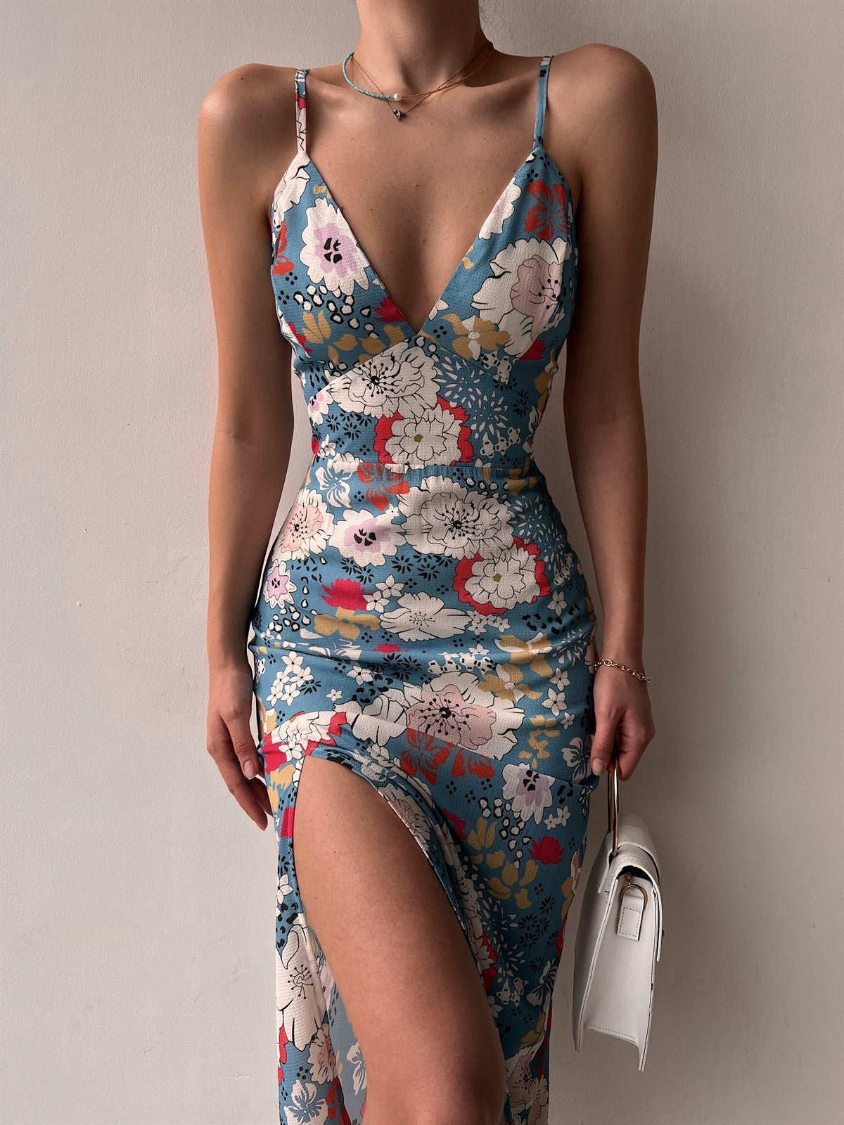 Women's Printed Backless Slit Sling Dress CJ