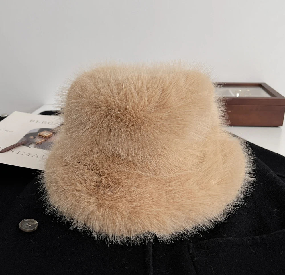 Winter New Imitation Fox Fur Fur Velvet Ladies Hat Ins Style Korean Fashion Luxury Fisherman Hat Outdoor Shopping Accessories 