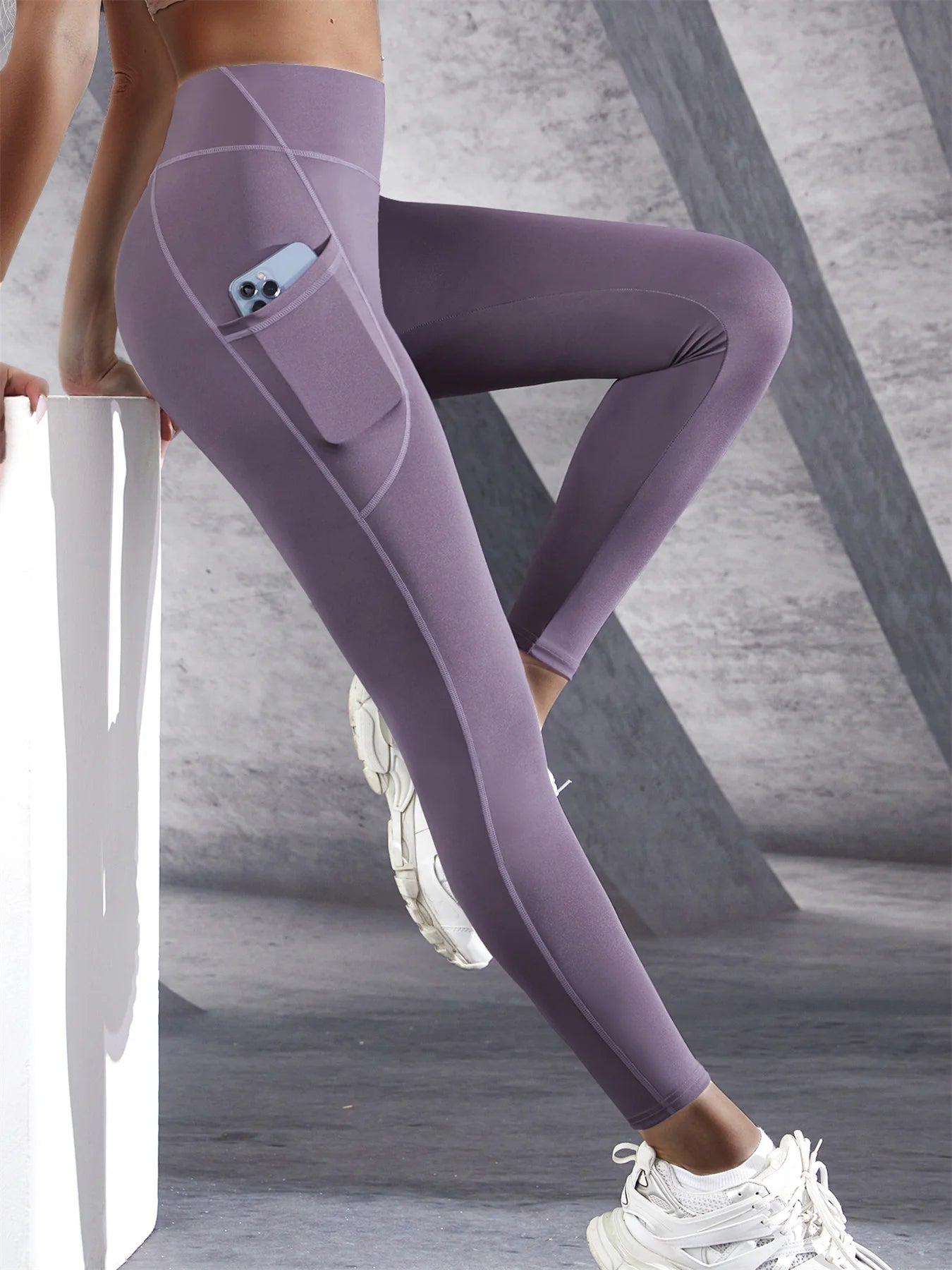 New High Waist Women's Leggings Stretch Yoga Pants Tights With Pockets Push Up Fitness Running Sportswear Solid Color Pants 