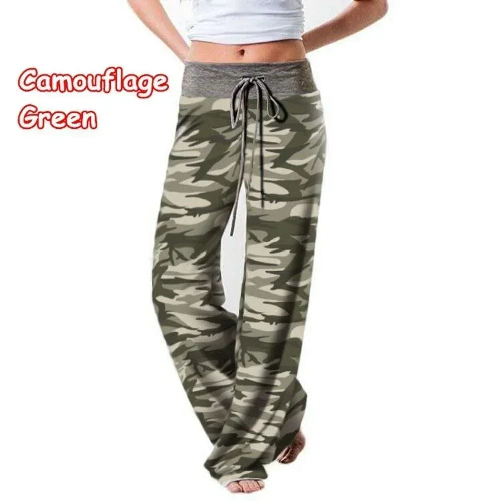Plus Size Women S-8XL Fashion Casual Loose Stretch Printing Drawstring  Lounge Pants Pajama Long Wide Leg Pants 