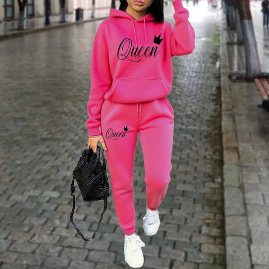Queen Letter Graphic Print Women's Sets Hoodies Pants 2pcs Suit Autumn Winter Sports Jogging High quality Aesthetic Tracksuit 