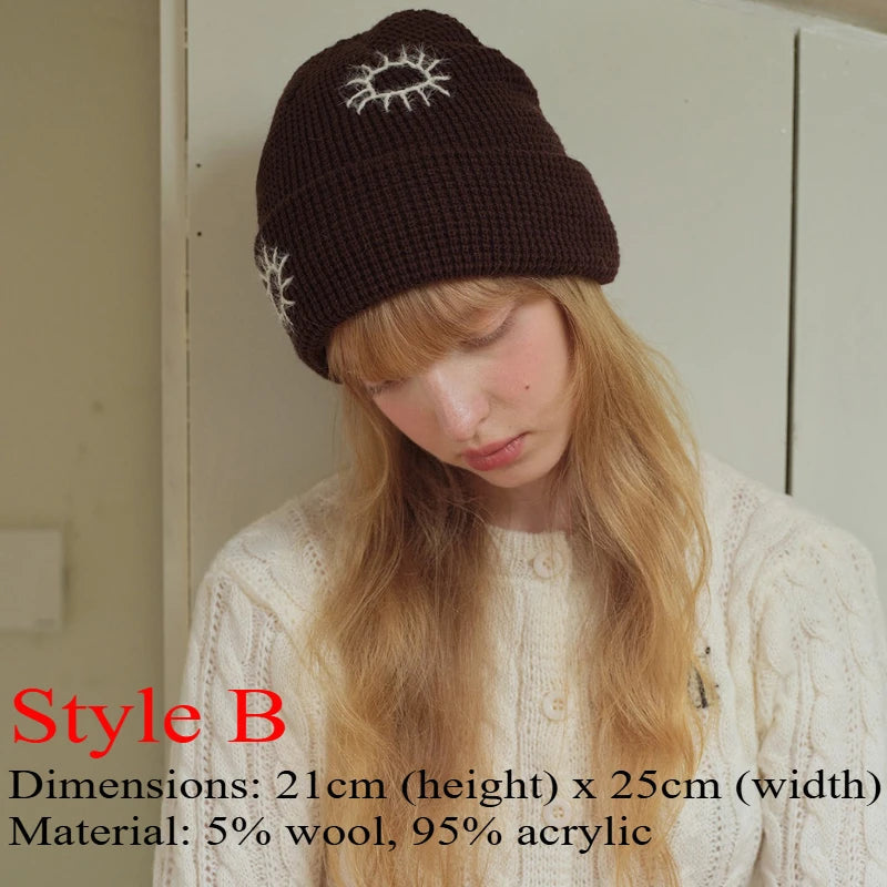 INS Real Fur Wool Winter Hats for Women Sun Animals Cartoon Warm Knit Thick Beanie Cap Solid Cover Head Sombreros De Mujer 