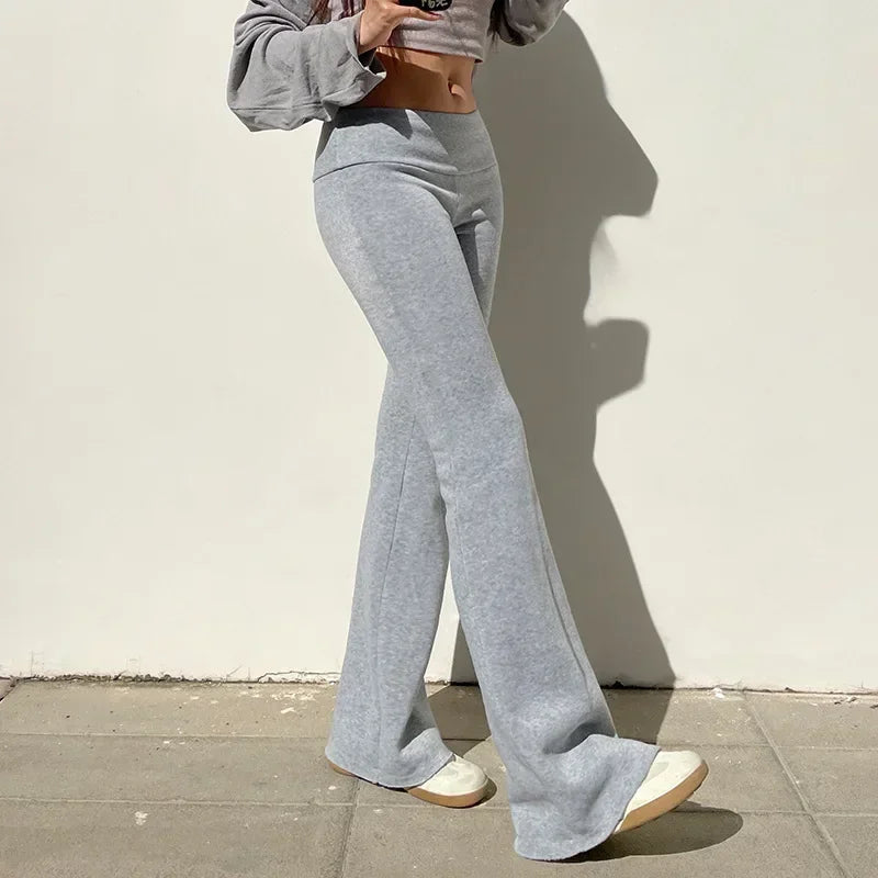 Casual Sexy Basic Solid Flare Pants Y2K Slim Low-Waisted Boot Cut Pants Women 2024 Autumn Spring Fashion Streetwear Lady 