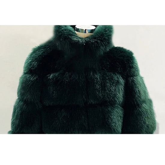 Faux Fur Coat Women Luxury Stand Fur Collar Furry Jacket