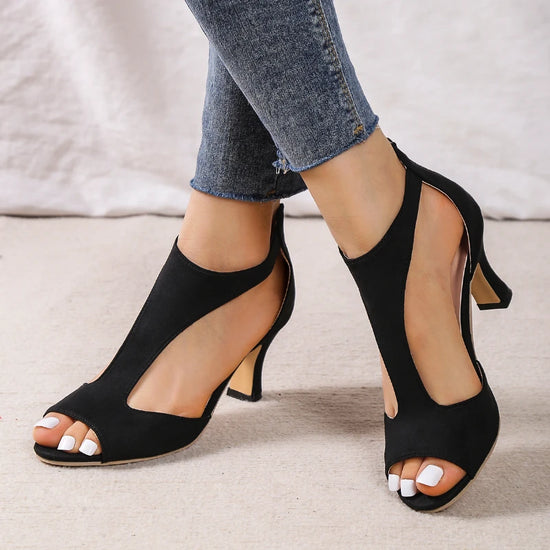 Round Toe Sandals Roman shoes High Heels Orthopedic leather high heels